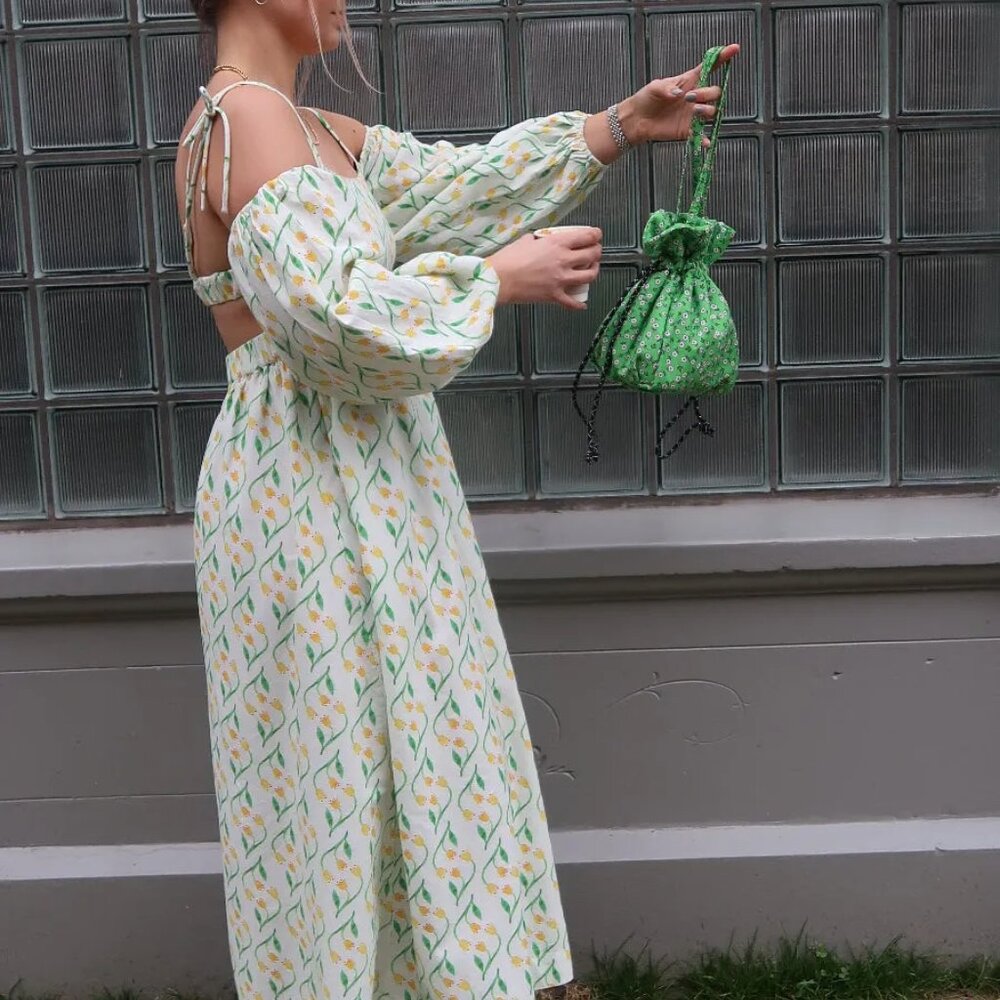 Damson Madder Edwina Tulip Midi Dress | Yellow Floral | UK 10 / US 6